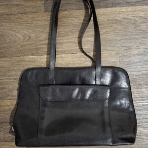 Vintage Hobo International Black Leather Work Tote Bag.